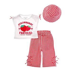Freestyle Girls  3Pc Strawberry Festival Seersucker Capri Set, Red